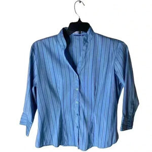 Vintage DCC Blouse Shirt Women's Size Medium Stretch Stripe 3/4 Sleeves Top